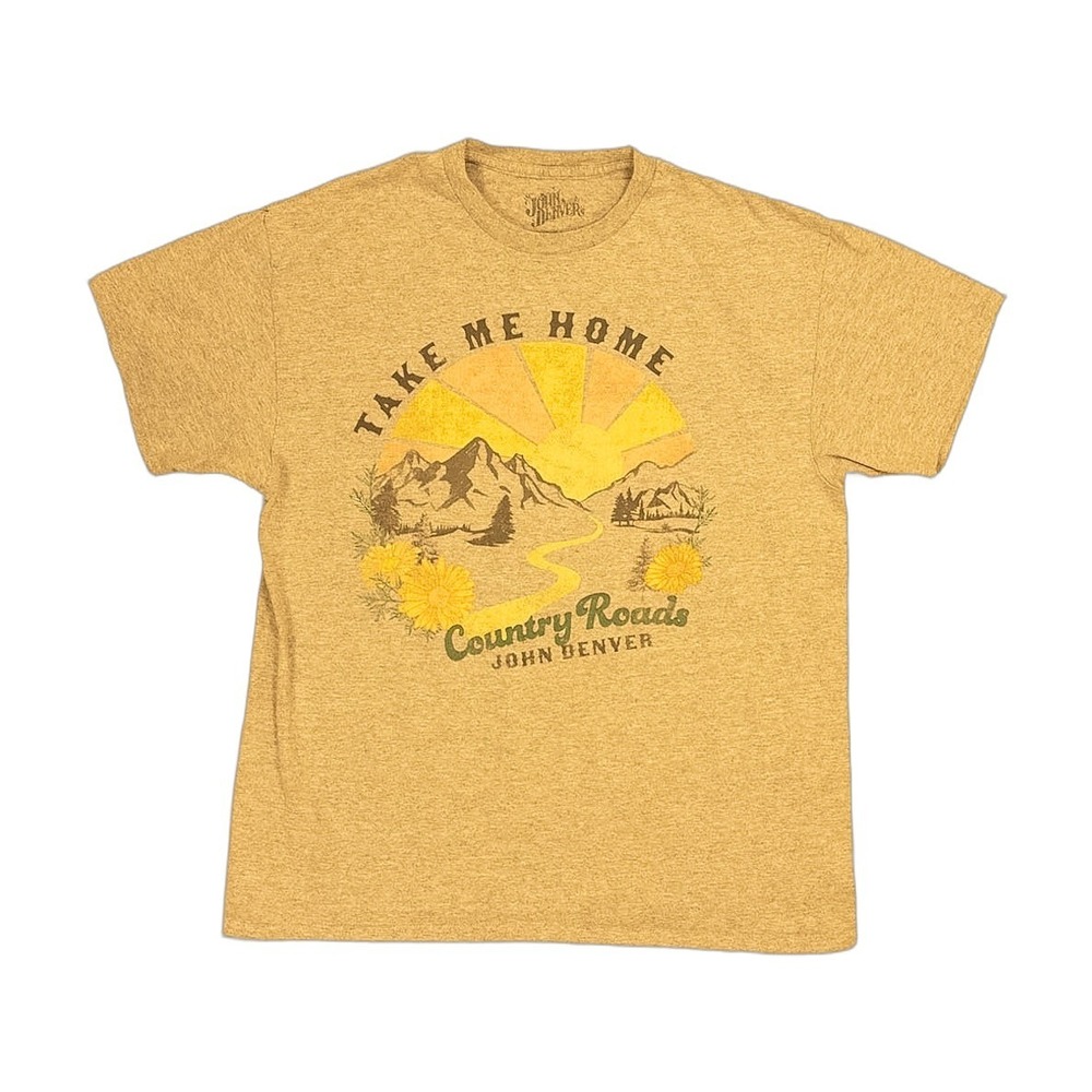 John Denver T Shirt Mens XL Yellow Excellent Take Me Home Country Roads Graphic